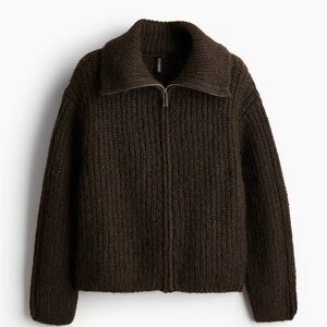 H&M Brown Ribbed Zip-Up Sweater